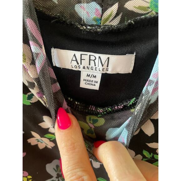 NEW Afrm floral midi bodycon mock neck black midi Katia dress medium - Picture 9 of 10